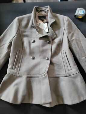 Banana Republic Double-Breasted Peplum Coat - Taupe